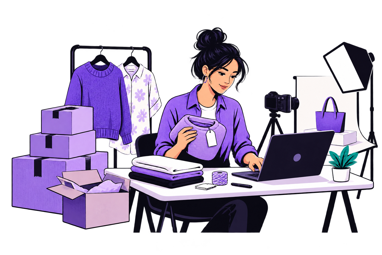 Online reseller preparing products for marketplace listings